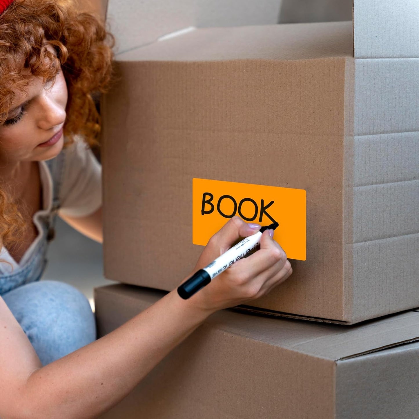 PARLAIM 3 X 5 Inch 1000Per/4Rolls Rectangle Inventory Color Coding Labels,Roll Square Label Stickers for Home (Fluorescent Orange)