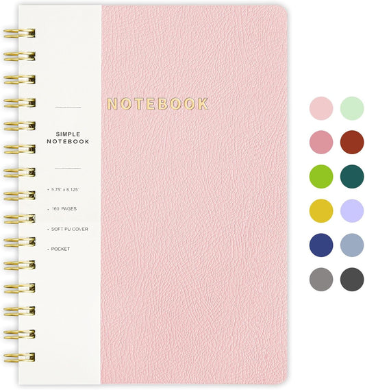 Lined Spiral Notebook College Ruled A5 Journal Book for Note Taking, 160 Pages Writing Journal for Office and Home School Supplies 5.75x8.125 inch (1Pink)