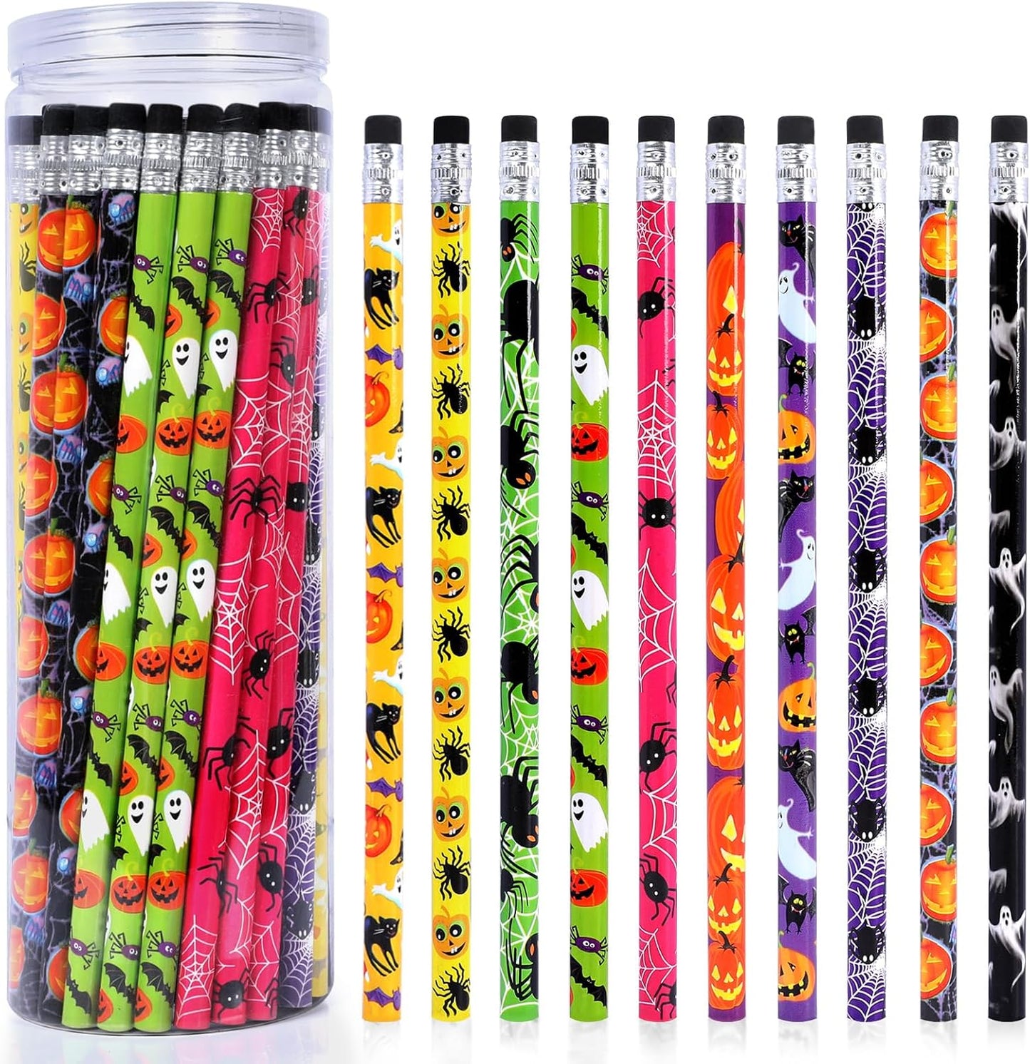 50Pcs Halloween Pencils Kids Colored Pencils with Erasers Assorted Pattern Pencils for Halloween Gifts Party Favors Trick or Treat Halloween Goodies Bags Filler Classroom Rewards for Child Adult