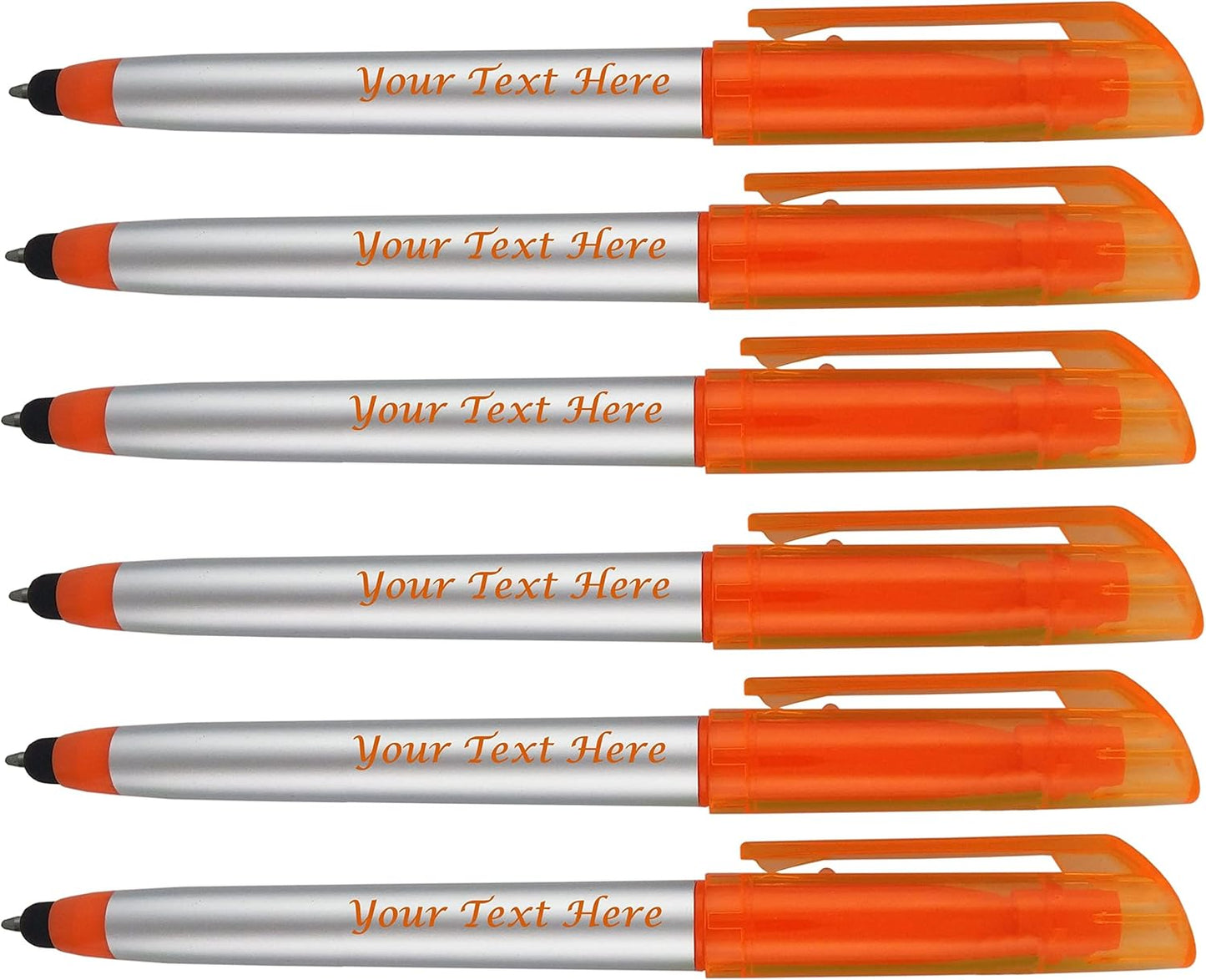 Personalized Pens with Highlighter and Stylus -250 Pack Bulk-Free Imprint - 3 In Highlighter, Ballpoint Pen, and Stylus Combo- add Custom Business Name, Logo or Gift Message- Orange