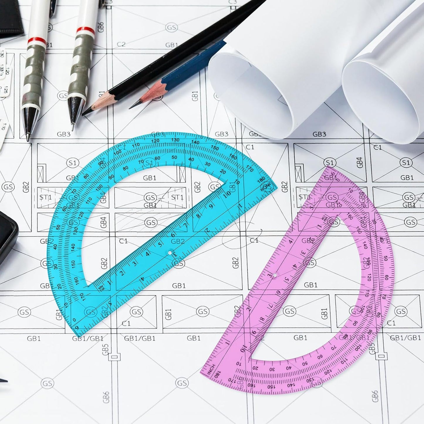 Zonon 12 Pack 6 Inch Plastic Protractor Back to School Protractors 180 Degrees Pink Blue Clear Protractors for Classroom Math Teacher Student Office Supplies