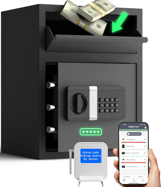FORFEND Smart Home Safe | WiFi Safe Box App Lock/Alarm | Voice Command, Kidnap Alarm, Tamper Detect, Frozen Mode, Sub Account| Digital Safe Anti Theft