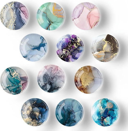 12Pcs Glass Strong Magnetic Refrigerator Magnet Fridge Sticker,Marble Crystal Fridge Magnets Decoration for Crafts,Fridge Magnets for Kitchen, Office Whiteboard, Cabinet and Dishwasher