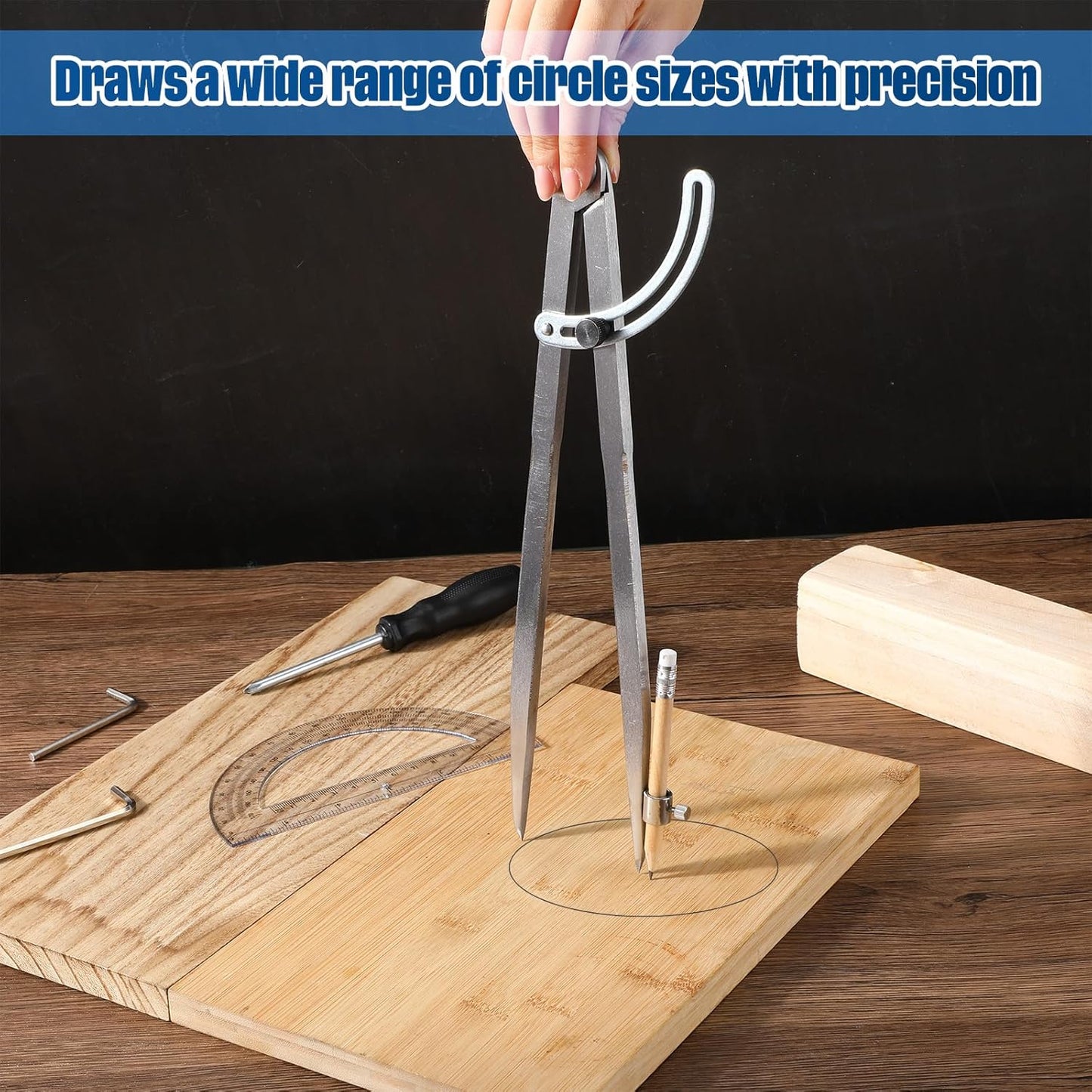 Zonon Professional 12 Inch Large Compass with Wing for Woodworking and 6 Inch Protractor Set, Pencil Compass for Geometry Math Carpenter, Drafting, Drawing Tool