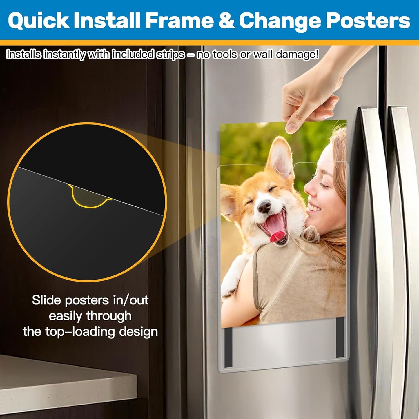 Magnetic Sign Holder 11 x 17, 20 Pack Rigid Magnetic Paper Holder Poster Display Frame, Clear Plastic Document Protectors with Magnet & Adhesive, Adhesive Frame for Wall Door Fridge Window