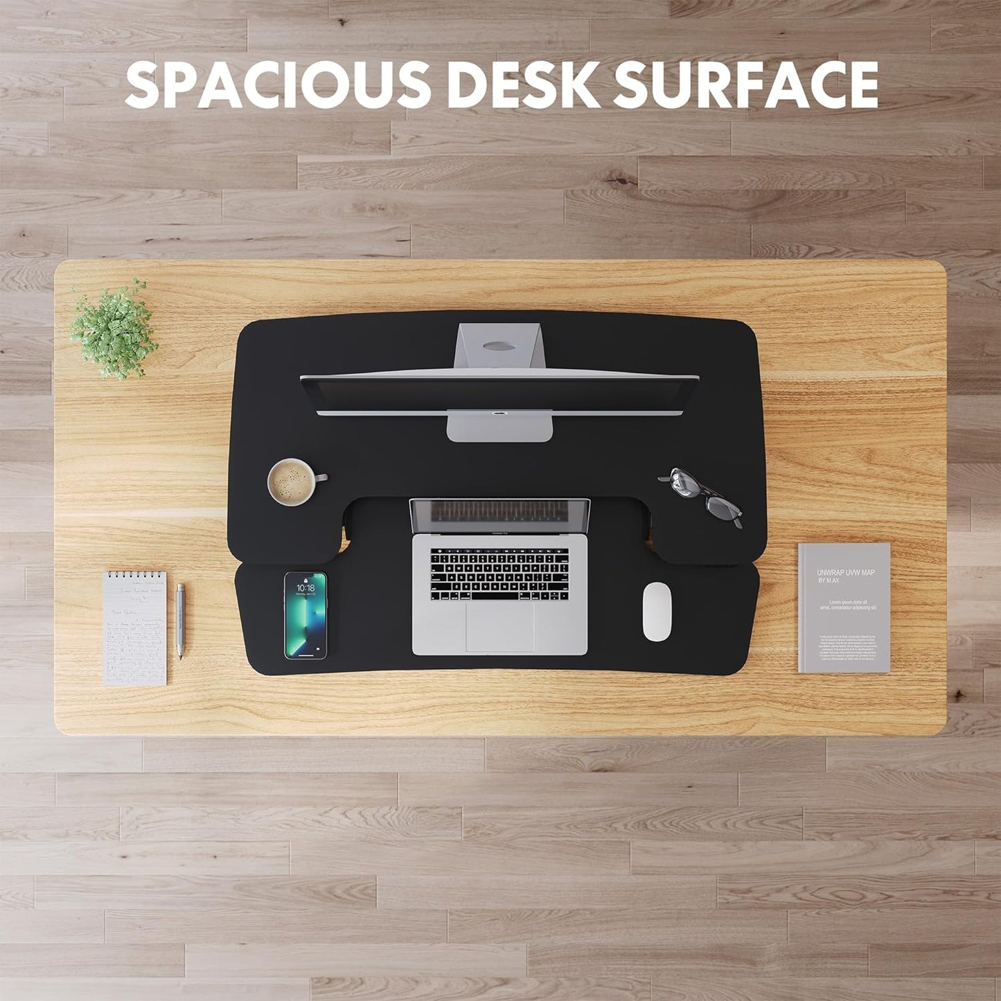 FLEXISPOT Electric Standing Desk Converter 36" Wide Motorized Stand up Riser for Monitor and Laptop, Black Height Adjustable Workstation for Home Office