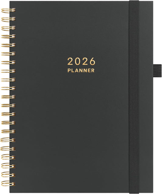 And Per Se 2026 Planner, A4 Size-Daily, Weekly & 18-Monthly Leather Hardcover Planner, Daily Schedule, Monthly Tabs, 100 GSM Thick Paper(Black)