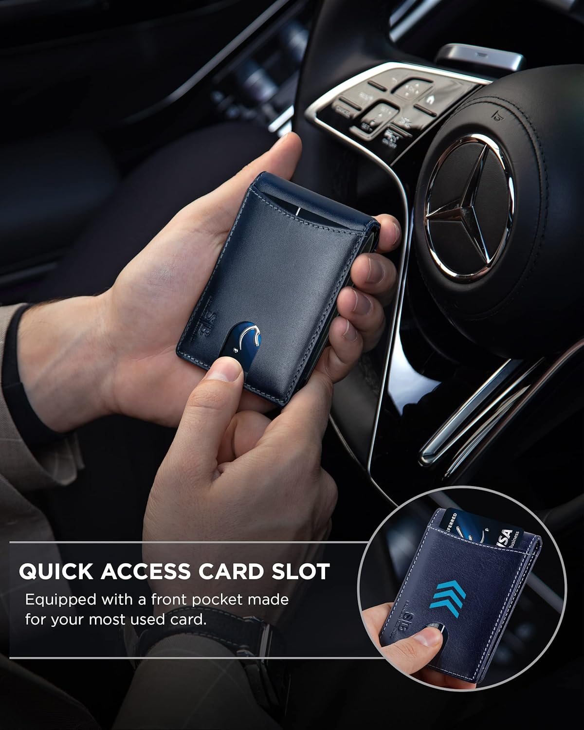 SERMAN BRANDS RFID Blocking Slim Bifold Genuine Leather Minimalist Front Pocket Wallets for Men with Money Clip Thin Mens