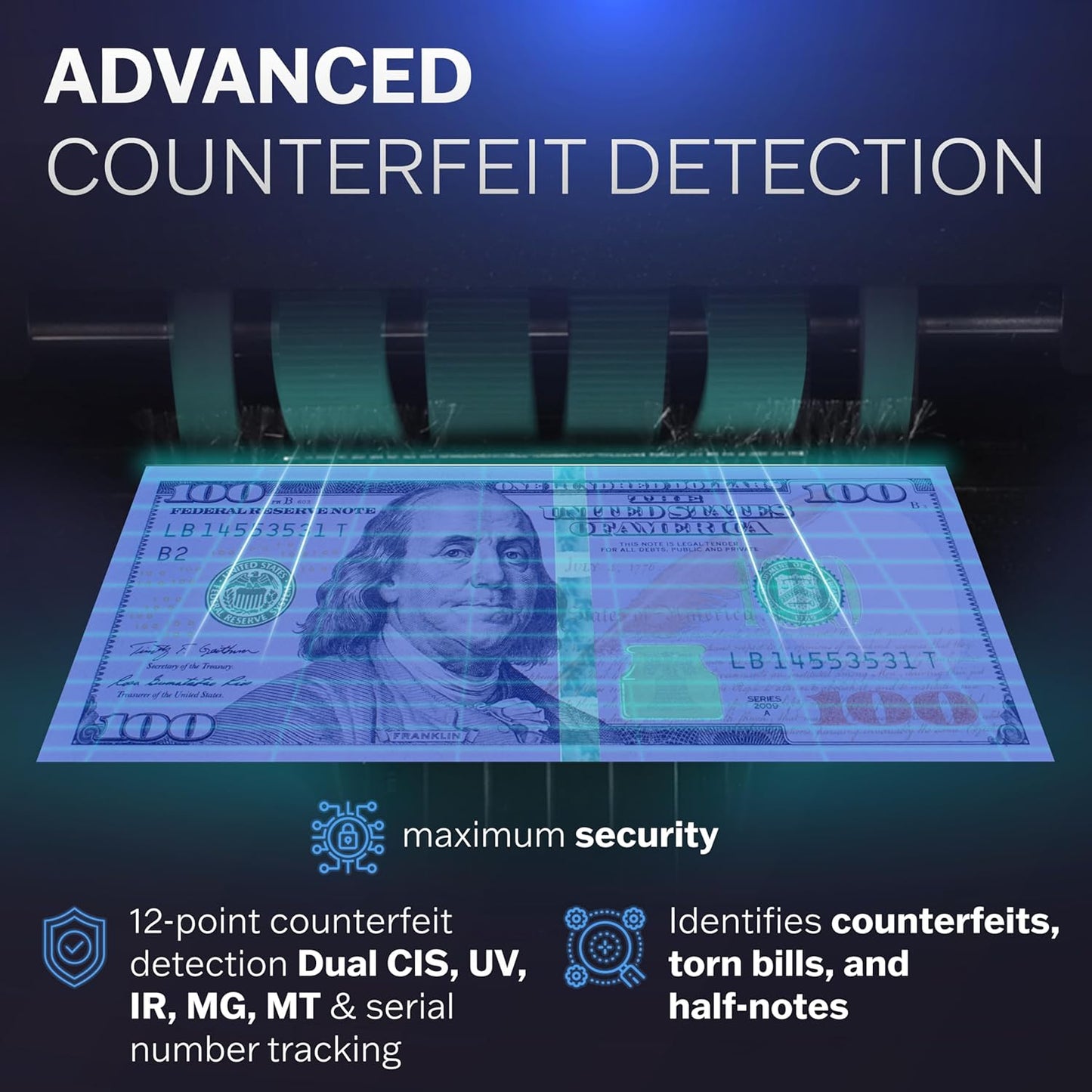 Bank Grade Mixed Denomination Bill Counter and Sorter CR2500 with Printer - Full Spectrum Counterfeit Detection PC Suite 2 Year Warranty (CR2500)