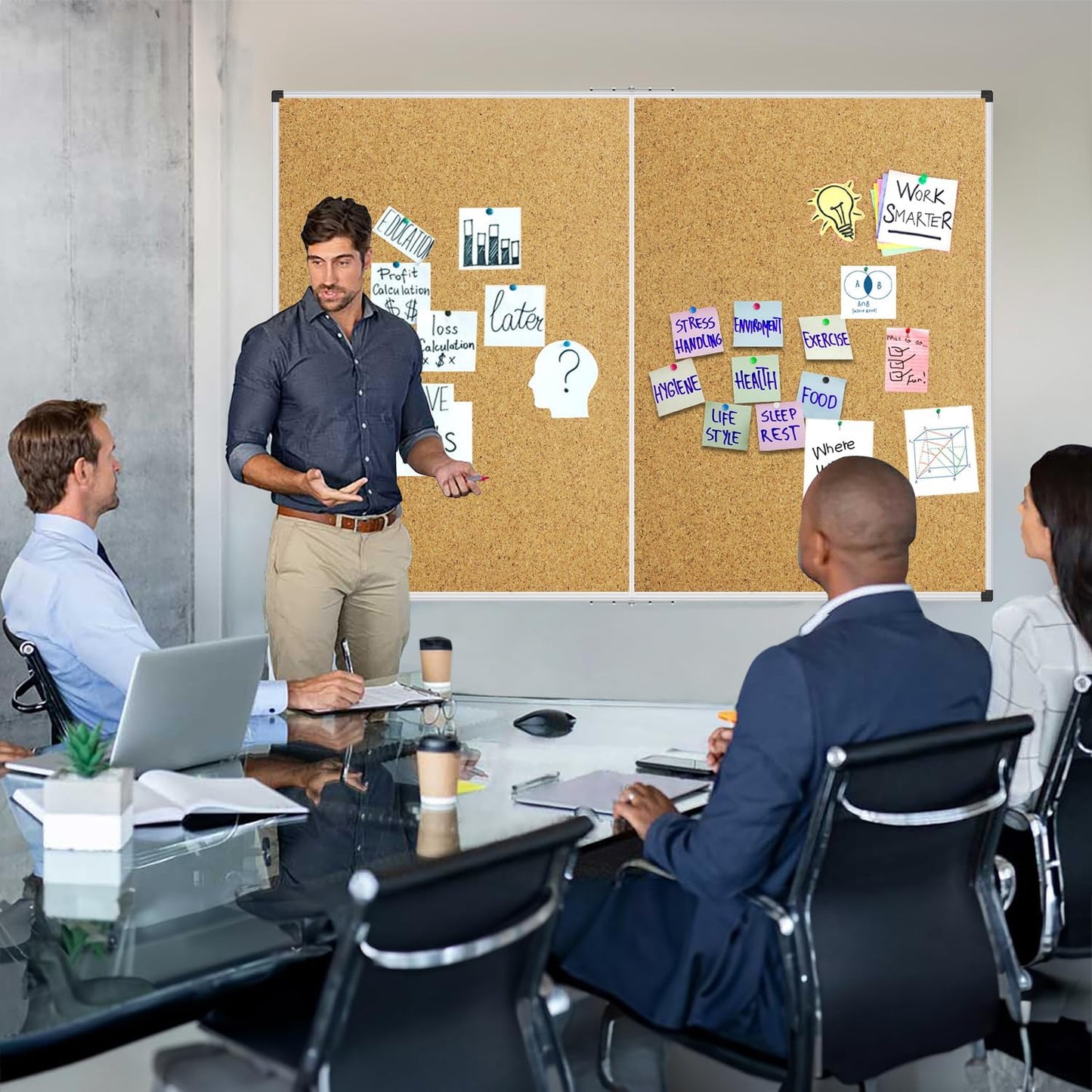 XBoard Large Cork Bulletin Board 60 x 48 Inch, Push Pin Corkboard with Aluminum Frame, 5' x 4' Message Notice Board for School, Home & Office Wall Display and Organization
