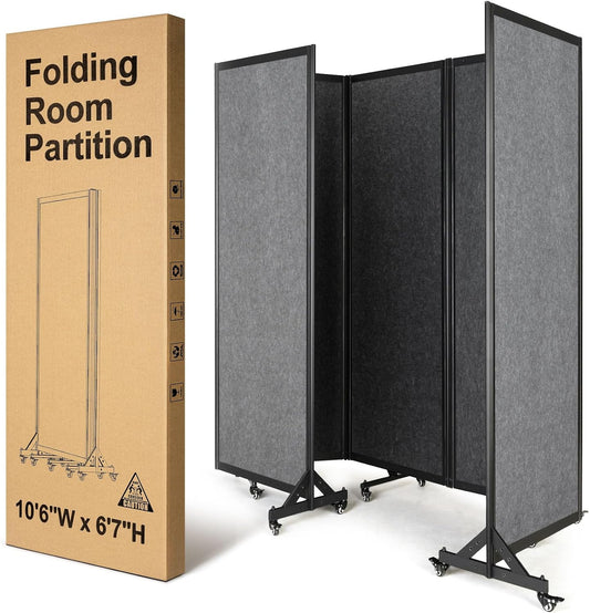 Room Partition,Folding Privacy Divider,Office Partition Dividers,Office Dividers Wall, 10'6"W x 6'7"H,Light Grey