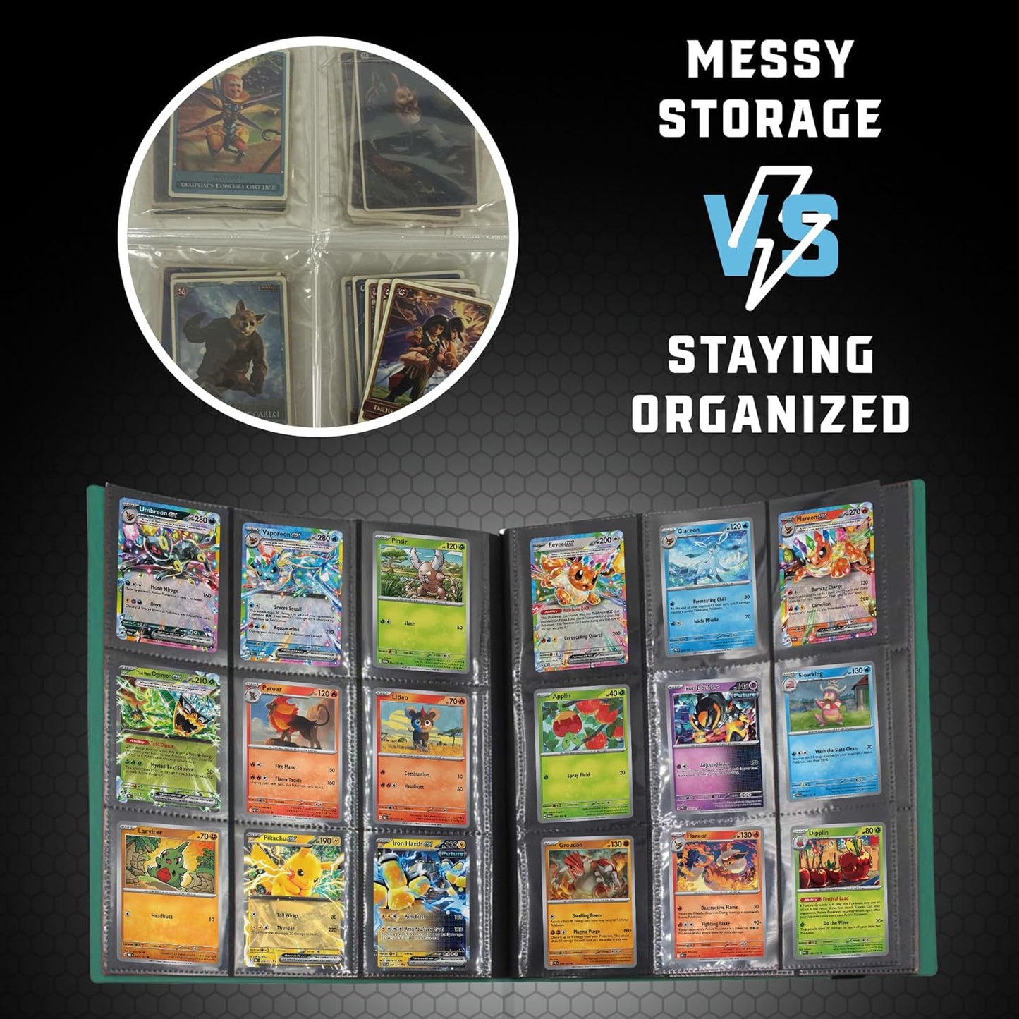 Trading Card Binder Pro-Folio – 9 Pocket Binder - Side-Loading Album, Durable & Acid-Free Storage for Pokémon, YuGiOh, MTG, TCG, Game & Sports Cards, Dark Green