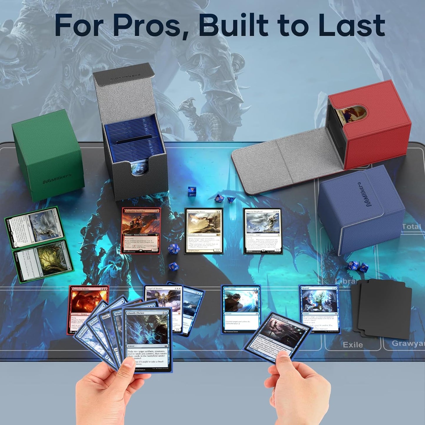 Mlikero 4 Pack Card Deck Box, Commander Deck Box Holds 400+ Single Sleeved Cards with 4 Dividers, Leather Magnetic Card Box Fit for MTG, TCG (4 Colors)