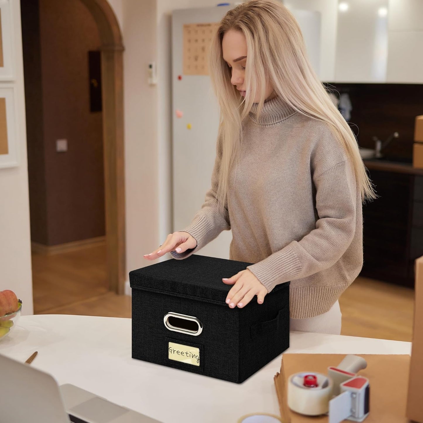 Greeting Card Organizer and Storage Box with 40 Pcs Adjustable Dividers, Storing Cards with 168 Pcs Labels Perfect for Storing Greeting Cards, Envelopes, Photos 2 Pack Black