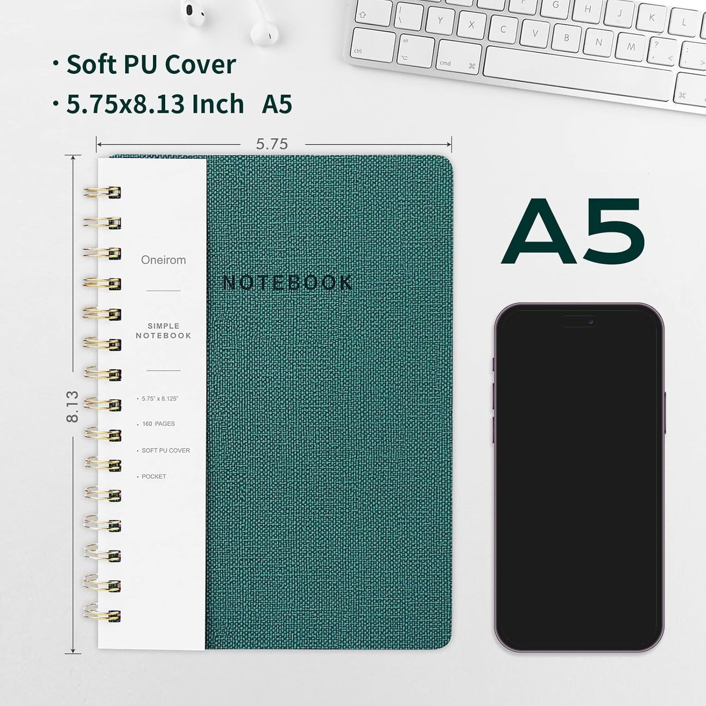 Lined Spiral Notebook College Ruled A5 Journal Book for Note Taking, 160 Pages Writing Journal for Office and Home School Supplies 5.75x8.125 inch (6pack-3Black/3Green)