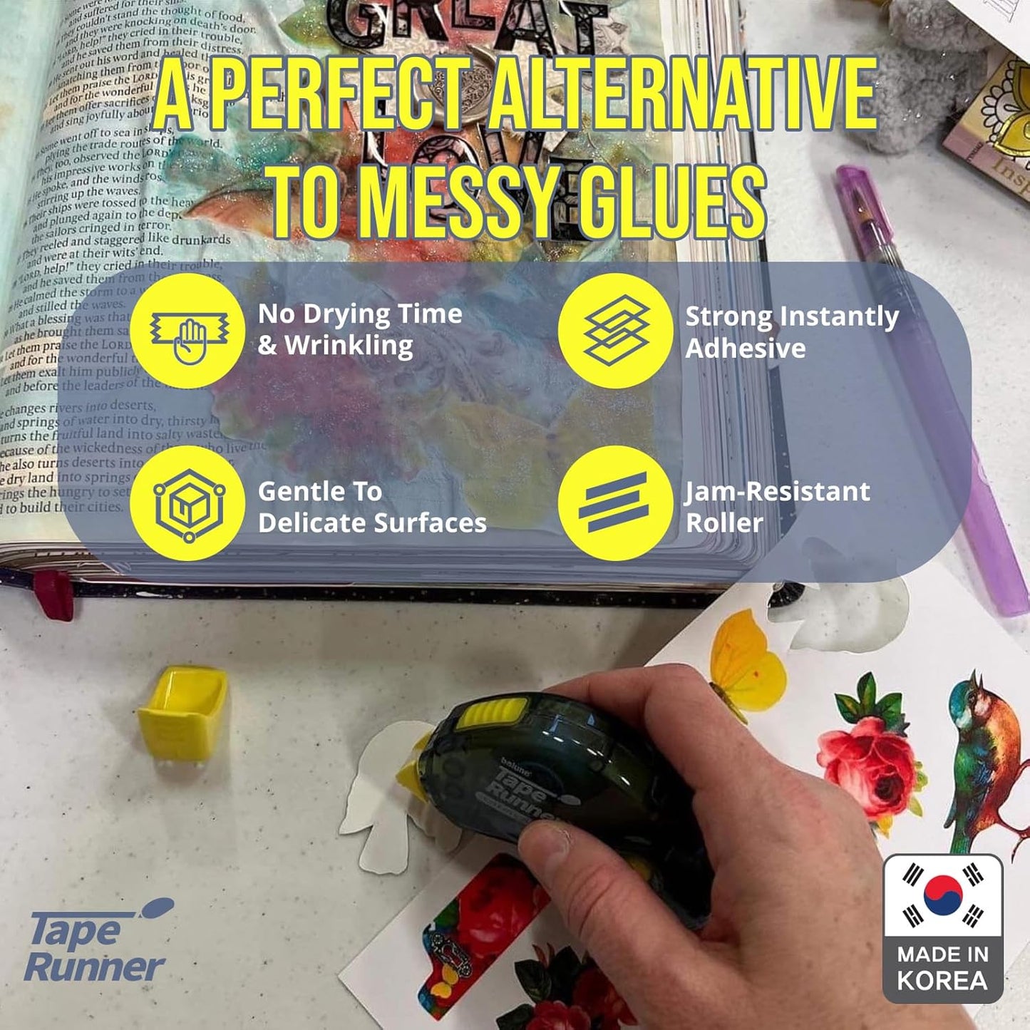 Tape Runner - Double Sided Adhesive with Dispenser Roller Included - Acid Free, Sticky, Clear & Transparent - Ideal for Scrapbooking, Crafts & More - Boomerang (417 inches per cartridge), 5 Cartridges