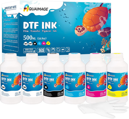 Premium DTF Ink 3000 ml, DTF Transfer Ink for PET Film, Refill Ink for printheads ET-8550, XP-15000, XP600, I3200, L1800, Direct to Film Heat Transfer Printing, 500ml x 6 (2W+BKCMY)