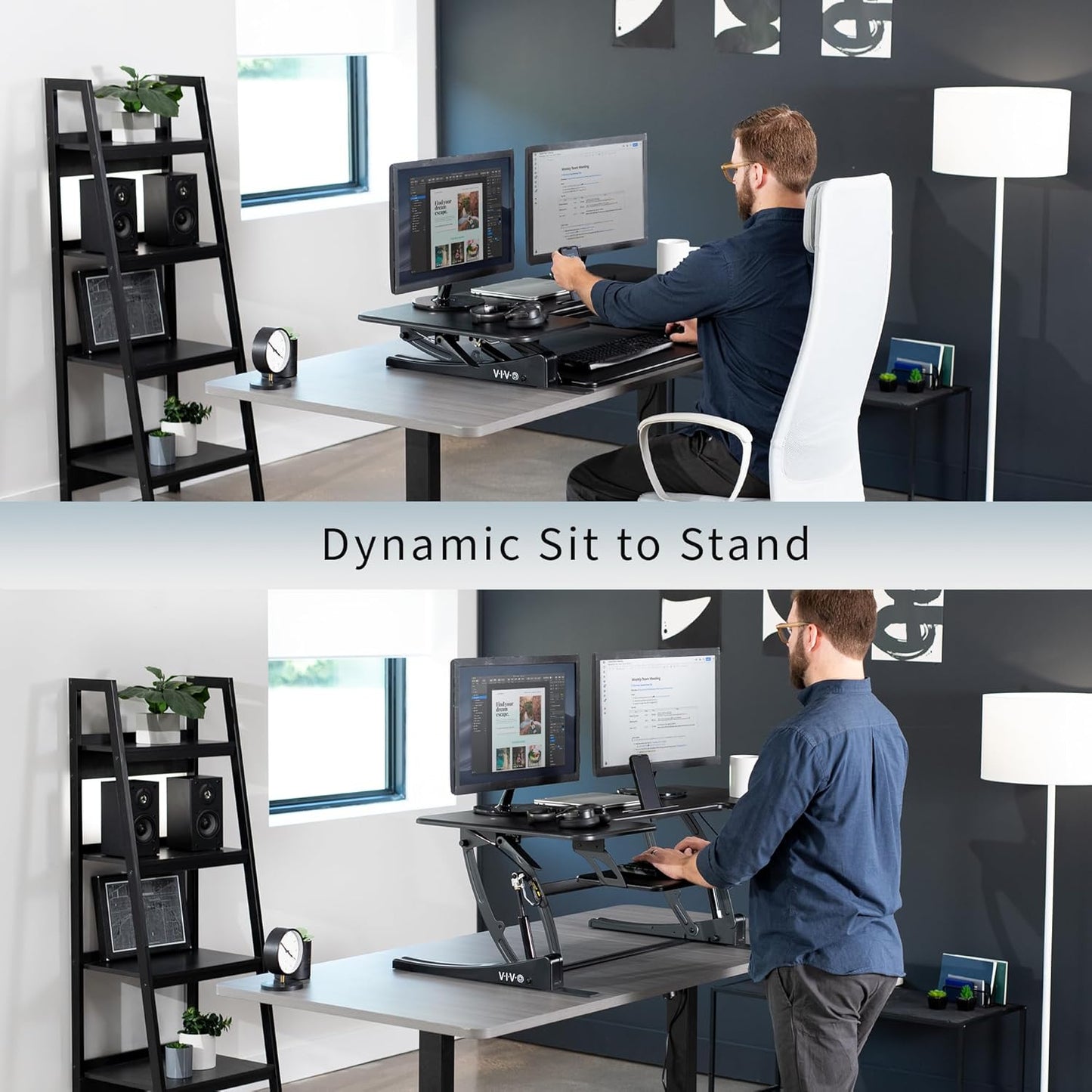 VIVO 48 inch Height Adjustable Large Stand Up Desk Converter, V Series, Quick Sit to Stand Tabletop Dual Monitor Riser Workstation, Black, DESK-V048V
