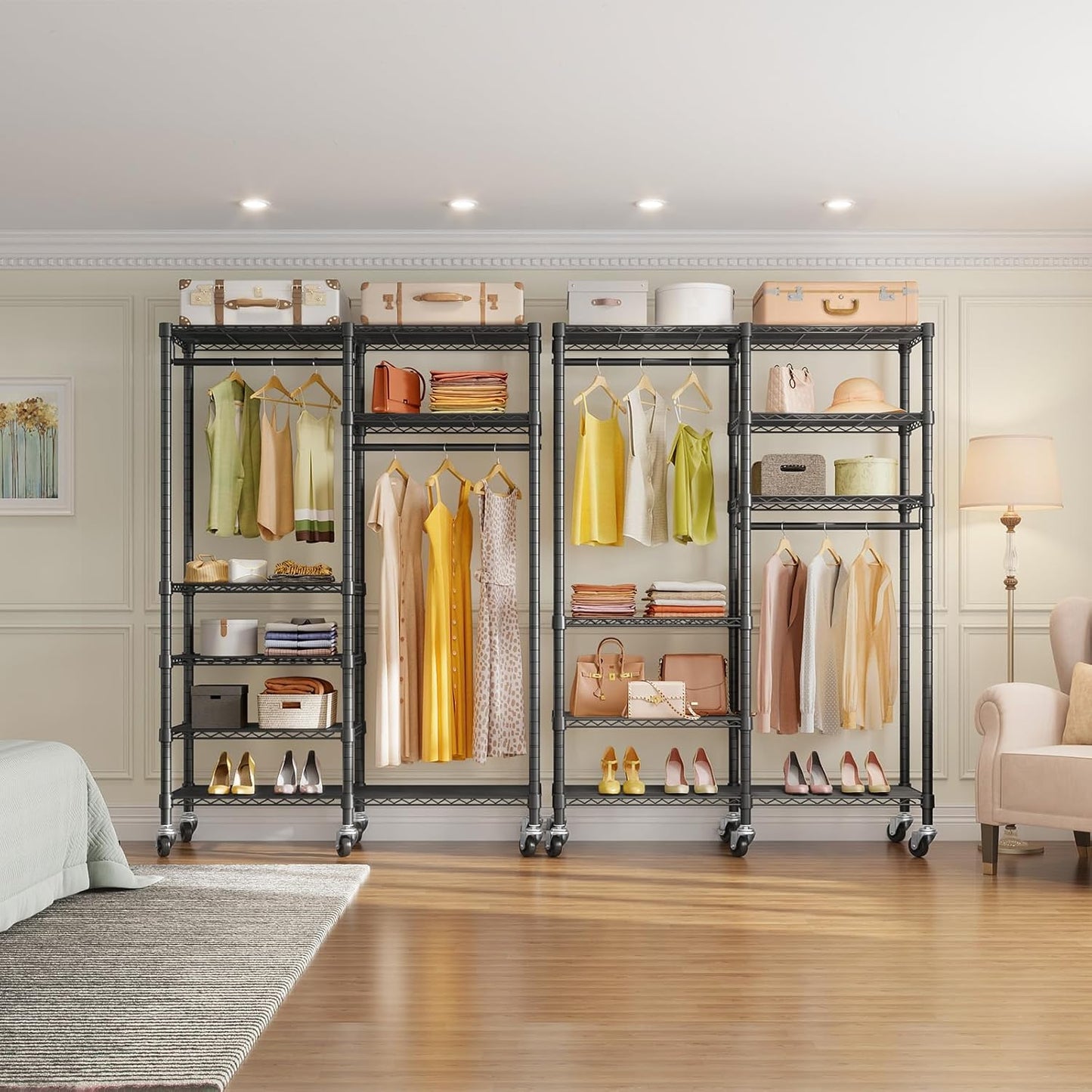 VIPEK R4C Rolling Garment Rack 6 Tiers Adjustable Heavy Duty Wire Shelving Portable Clothes Rack with Lockable Wheels, Black Metal Clothing Rack with Grey Upgraded Polyester Cover, Max Load 620lbs