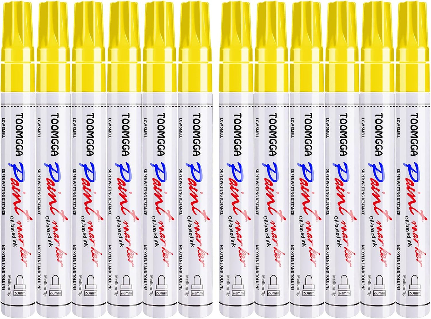 Yellow Permanent Paint Pens Paint Markers - 12 Pack Oil Based Markers, Quick Drying and Waterproof Marker Pen, Car Tire, Metal, Rock Painting, Wood, Ceramic, Plastic, Canvas, Mugs, Medium Tip