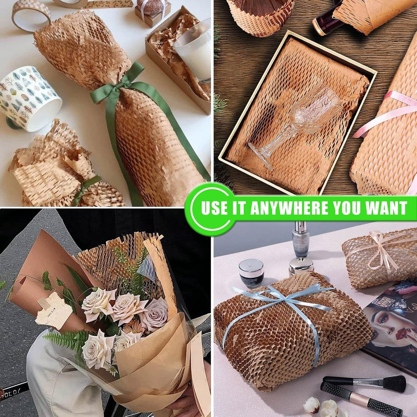 Honeycomb Packing Paper, MINHAO 15"x165' Eco Friendly Packing Paper for Moving Recyclable Honeycomb Paper Moving Supplies Bubble Paper Wrapping Protective Roll, With 36 Fragile Sticker Labels