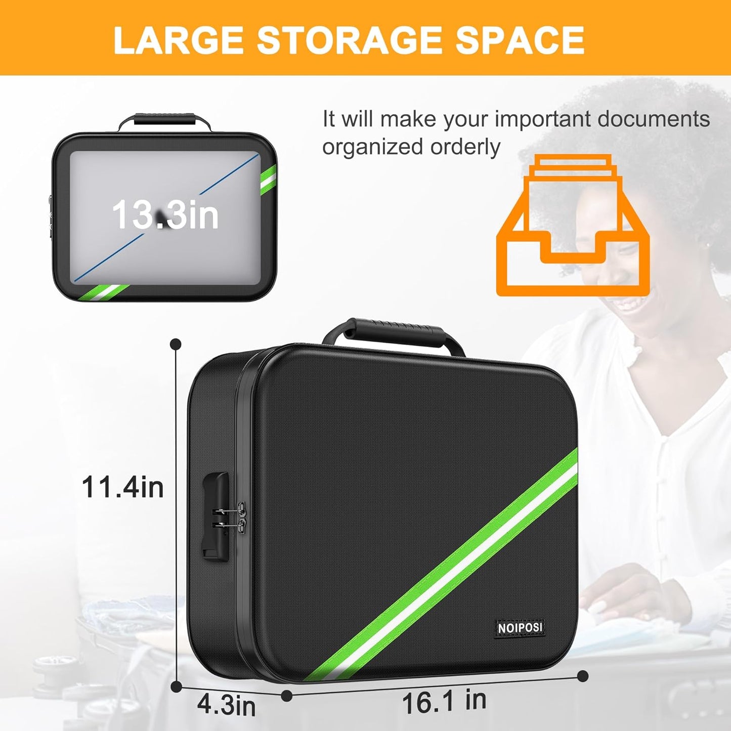 Noiposi Document Organizer with 5200℉ Heat Insulated, 16.1"x11.4"x4.3" Waterproof and Fireproof Document Box with Lock, Home Strong Fireproof Safe Storage Box for Legal Size Documents and File