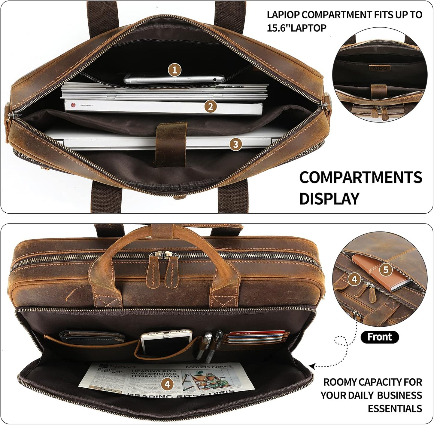 Jack&Chris Leather Briefcase for Men,Business Travel Laptop Messenger Bags
