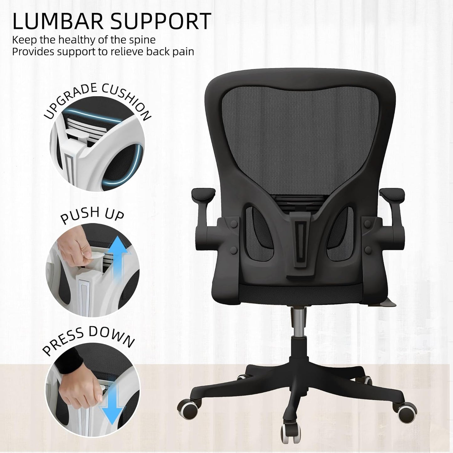 Desk Office Chairs Computer Mesh Chair Executive Chair with Lumbar for Home & Office (05Blcak)