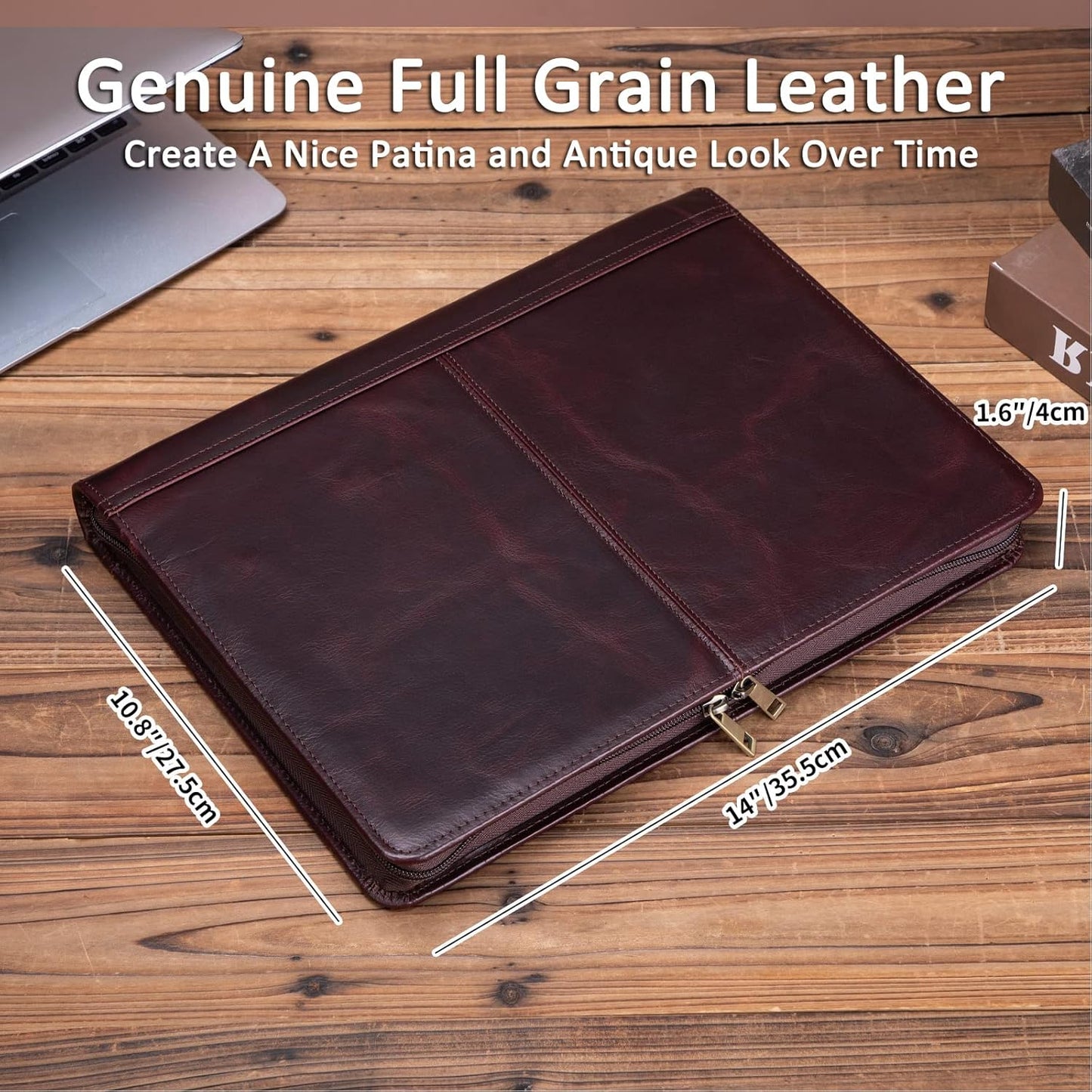 Personalized Genuine Leather Portfolio with 3 Ring Binder, Full Grain Leather Padfolio Zippered, A4 Notebook Holder Customized Professional Folder Organizer Gift for Men and Women, Oil Tanned