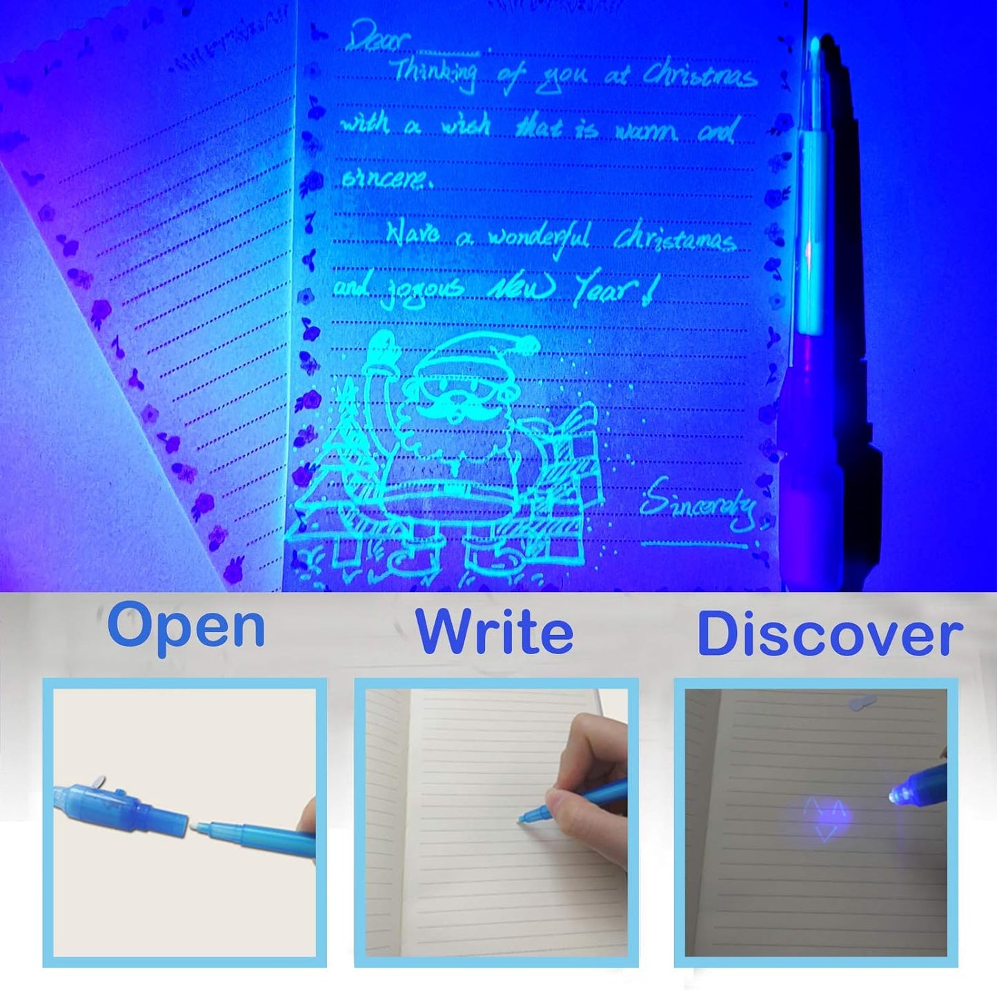 SCStyle Invisible Ink Pen 60Pcs Spy Pen with UV Black Light Magic Spy Marker Kid Pens for Secret Message and Birthday Party,Writing Secret Message for Easter Day Halloween Christmas Party Bag Gift