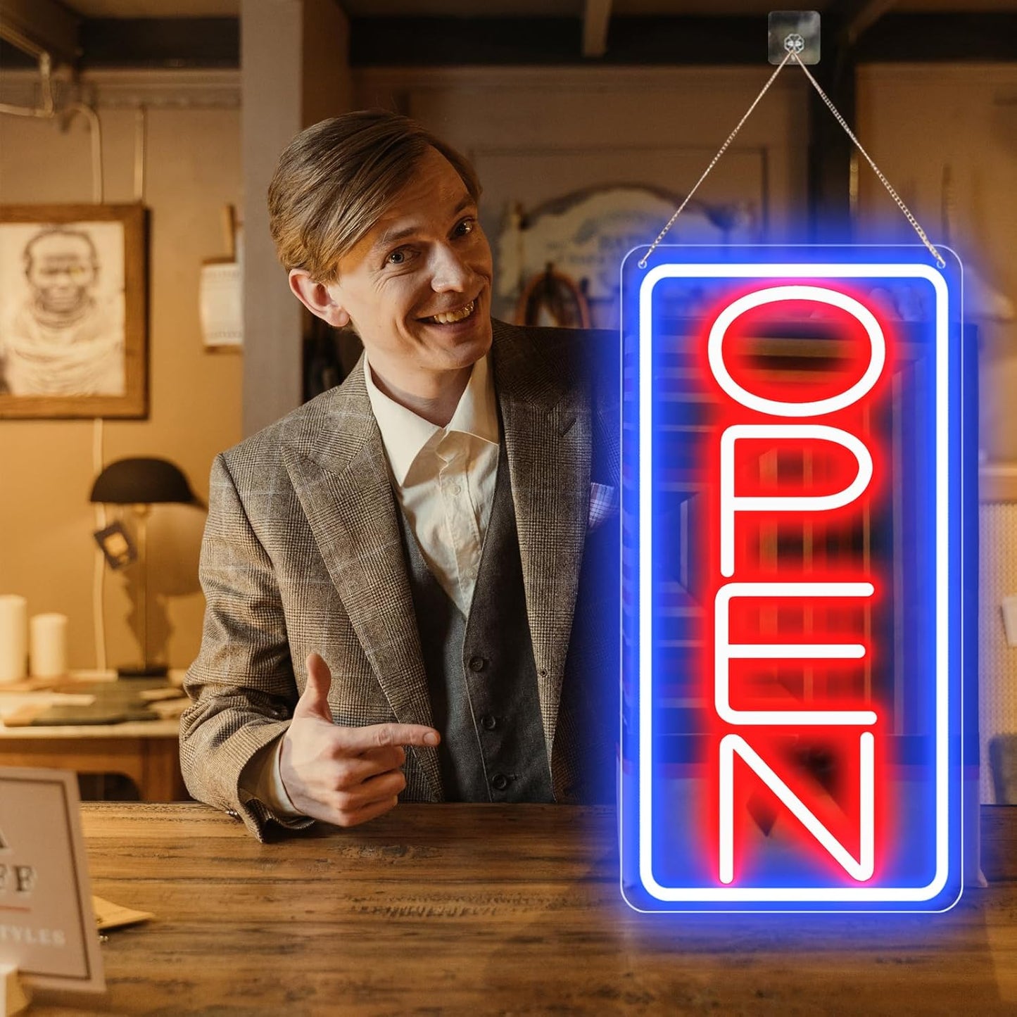 22" X 11" Led Neon Open Signs for Business, Large Open Signs, Plug In Electric Light Up with ON/OFF Switch, Ultra Bright Open Sign for Bar Salon Coffee Stores Club Hotel (Vertical)