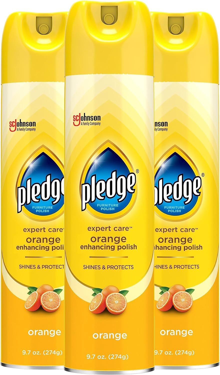 Pledge Enhancing Polish, Wood & Furniture Spray, Orange Scent, 9.7oz (Pack of 3)