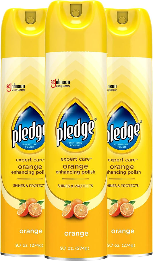 Pledge Enhancing Polish, Wood & Furniture Spray, Orange Scent, 9.7oz (Pack of 3)