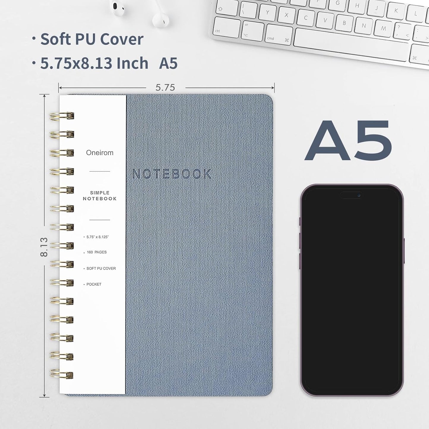 Lined Spiral Notebook College Ruled A5 Journal Book for Note Taking, 160 Pages Writing Journal for Office and Home School Supplies 5.75x8.125 inch (2Blue/Pink)