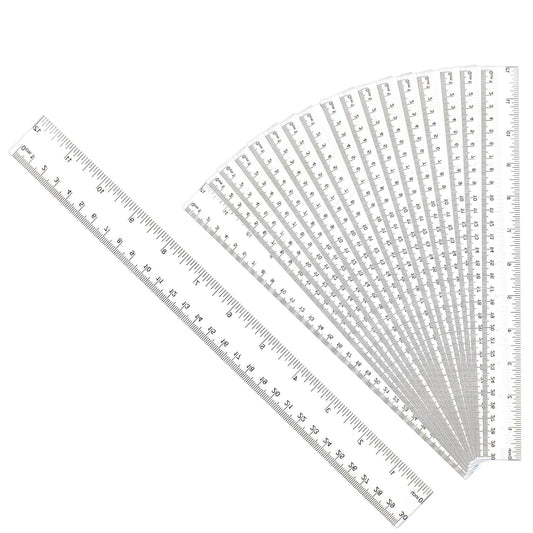 30PCS Clear Ruler Plastic Rulers 12 Inch, with Inches and Metric for School Classroom, Home, or Office (Clear)