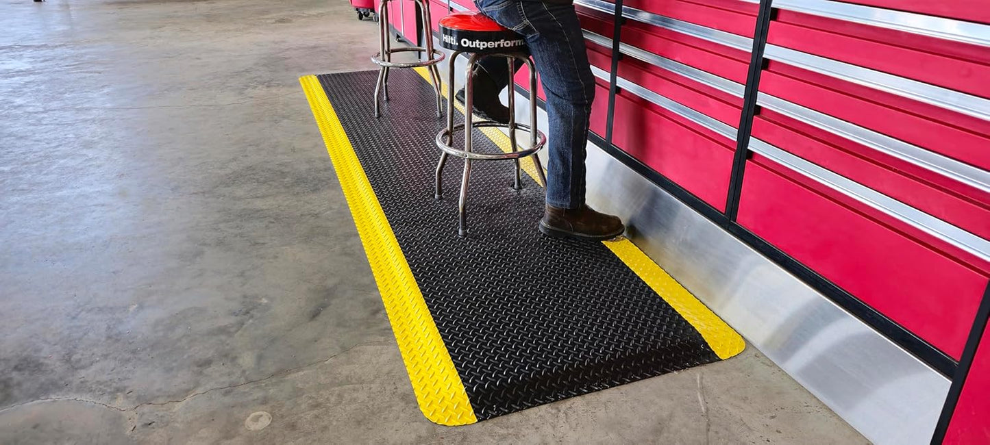 Rhino Mats, American Classic Diamond Anti-Fatigue Mats, Industrial Ergonomic Comfort Standing Mat for Work, Home, Garage, Office, Kitchen or Anywhere (Black/Yellow 1" Thick, 4 FT. x 16 FT.)