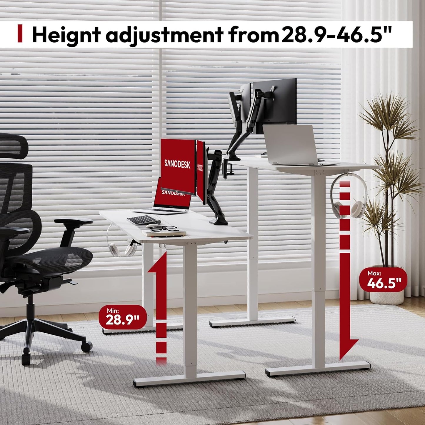 SANODESK Electric Standing Desk 48x24 Inch Height Adjustable Stand Up Desk Home Office Computer Workstation Sit Stand Home Office Desk with Splice Board (White Frame + White Top)