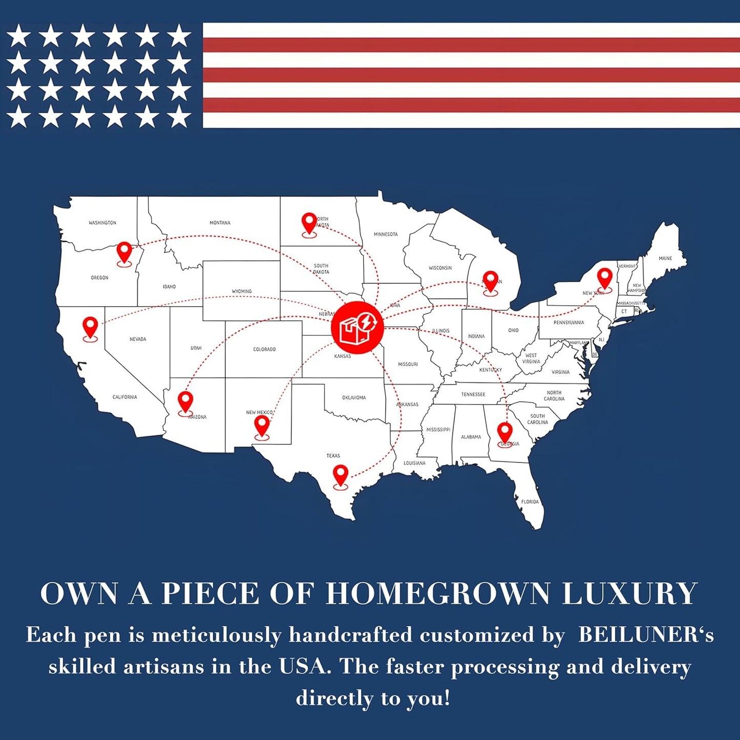 BEILUNER Personalized Blue Lacquer Gel Pen - Stunning Luxury Pen with 24K Gold Finish, ADMOK Black Refill, Executive Gift Set for Family & Friends, Writing, Fancy, Office, Retractable Pens