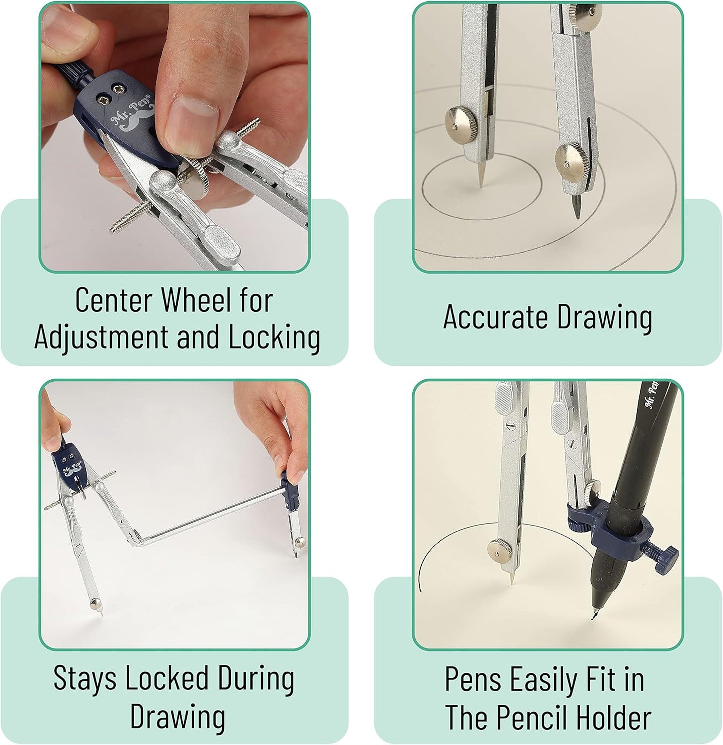 Mr. Pen- Professional Metal Compass with Wheel and Lock for Geometry, Compass Geometry Tool, Drawing Compass, Drafting Compass, Math Compass, Geometry Compass, Compass Drawing Tool, Compass Math