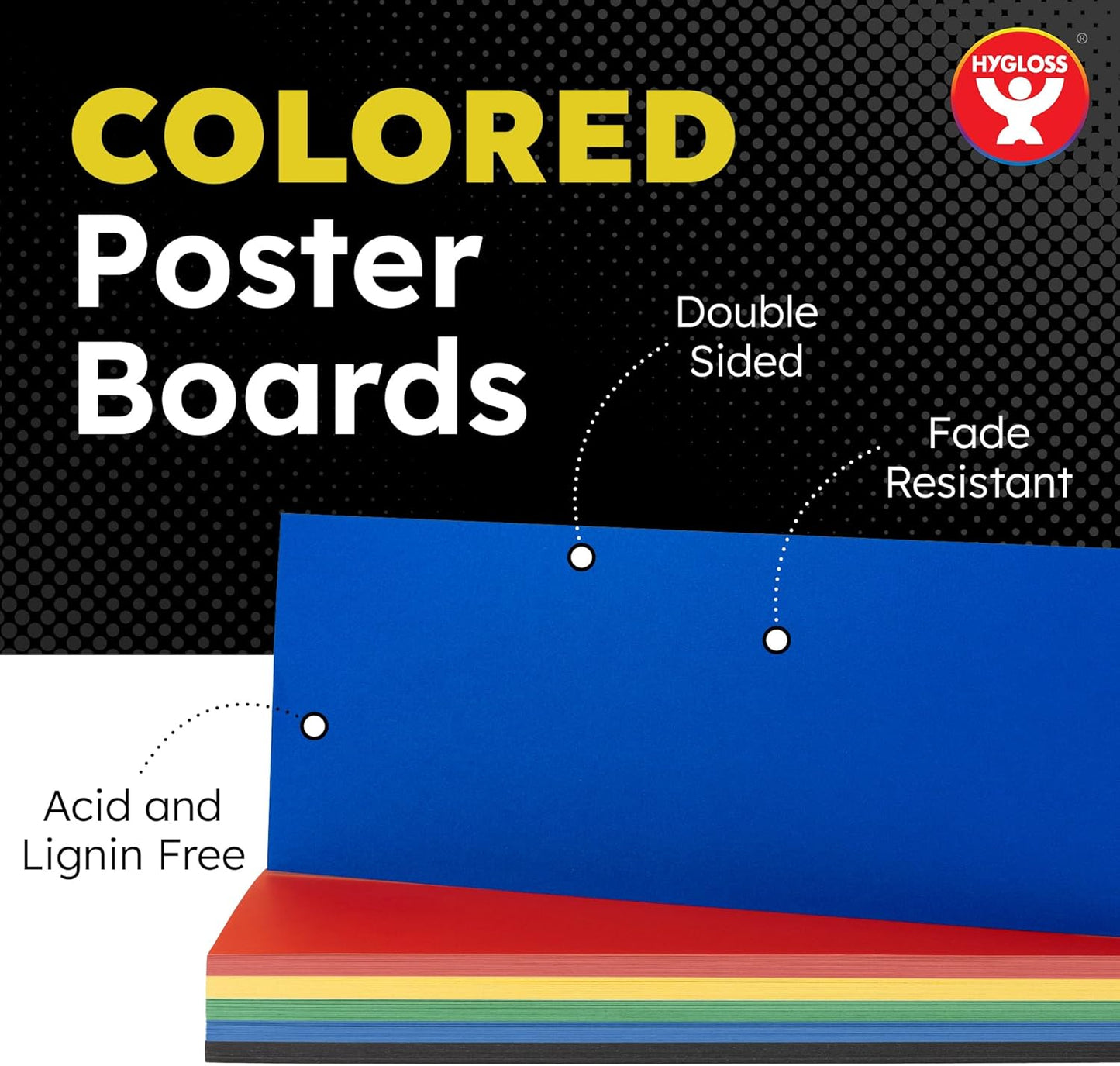 Hygloss Small Colored Poster Board 4x11 - 100 Assorted Standard Color Poster Boards Bulk Pack - Red, Yellow, Green, Blue, Black - 10 Pt. Thickness Poster Board Paper - Posterboard Multipack 4" x 11"