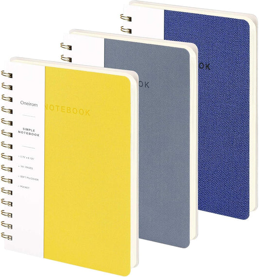 Lined Spiral Notebook College Ruled A5 Journal Book for Note Taking, 160 Pages Writing Journal for Office and Home School Supplies 5.75x8.125 inch (3pack-Light Yellow/Reef Blue/Navy Blue)
