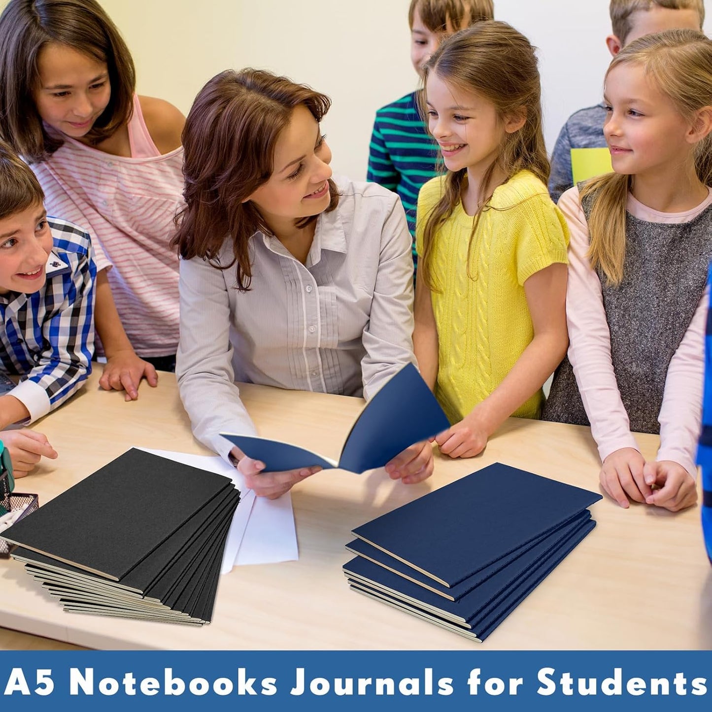 100 Pcs Kraft Notebook Journals 5.5 Inch x 8.3 Inch A5 Softcover Notebooks Bulk for Writing Sketch Office Notepad with 60 Pages 30 Sheets(Black, Navy,Lined)