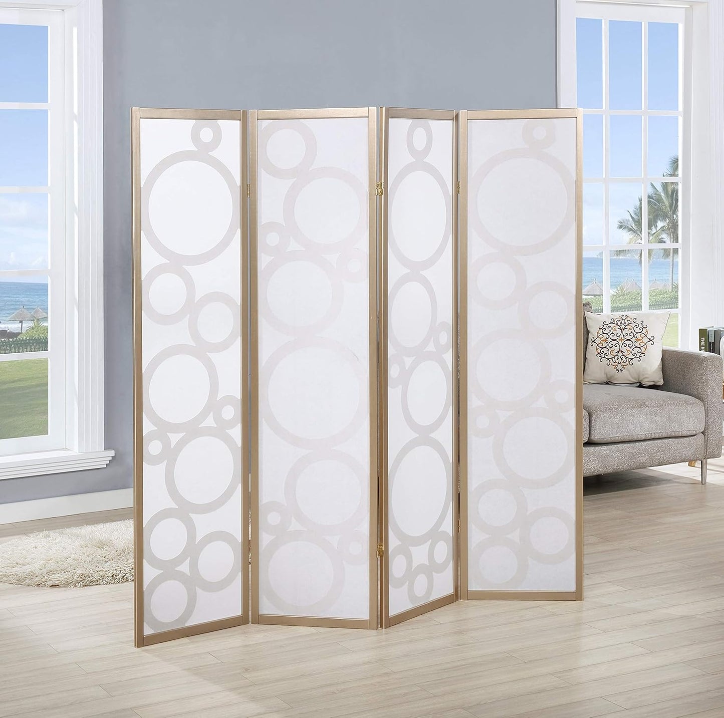 NicBex Room Divider 4 Panel Room Dividers with Circle Pattern Partition Room Dividers and Folding Privacy Screens Wall Divider for Home, Office, Room Separation,70" W x 1" D x 70" H, Gold