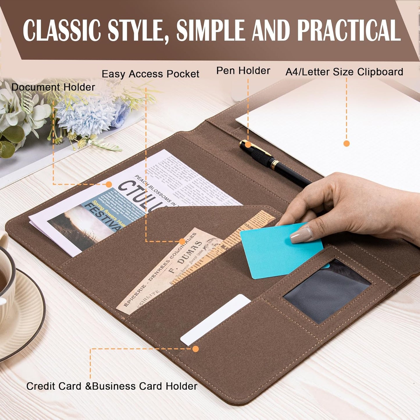 AZXCG Portfolio Binder,Leather Portfolio for Men and Women,Legal Pads Padfolio, Resume Folder with Card Holder,Professional Business Padfolio for Meetings and Interviews