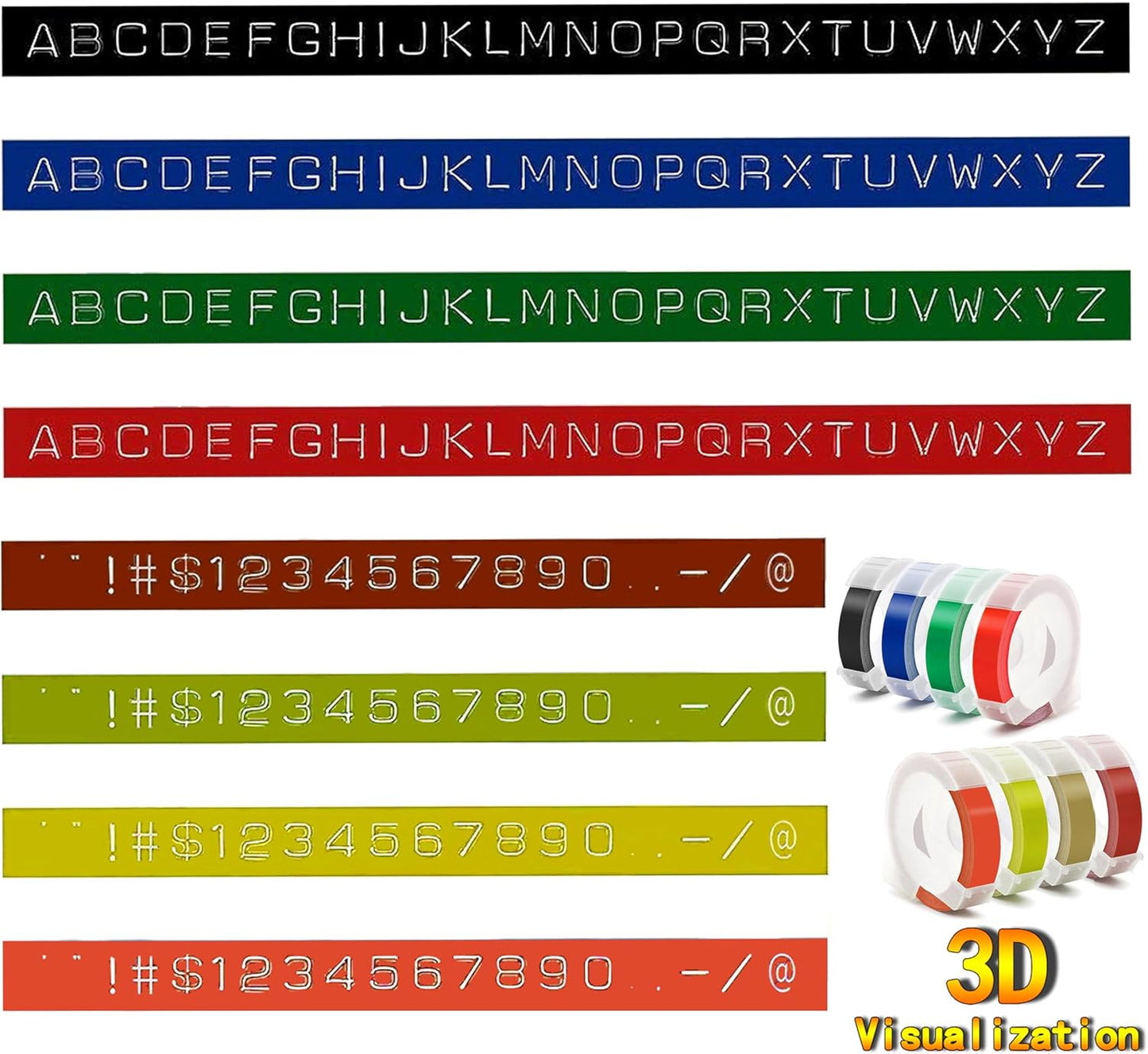 Label Maker Tape Compatible with Dymo Embossing Label Maker, 1/2''x 9.8' Colorful 3D Plastic Office Mate II Tape Compatible with Dymo Embossing 35800