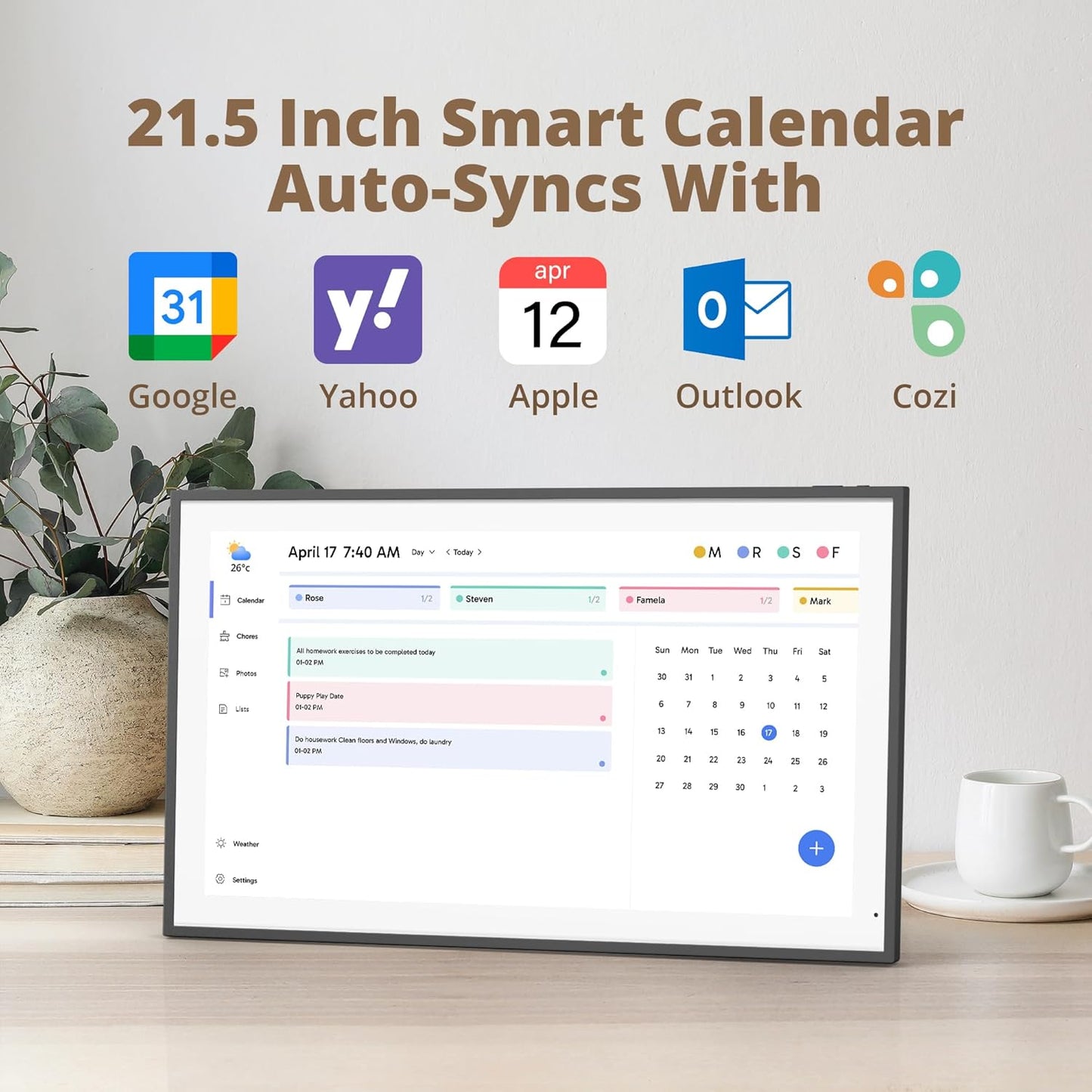Dragon Touch 21.5" Digital Calendar Chore Chart – 1080P Full HD Interactive Touchscreen, Smart Family Planner, Hearth Display Digital Calendar Wall & Desk Mountable for Seamless Scheduling Black