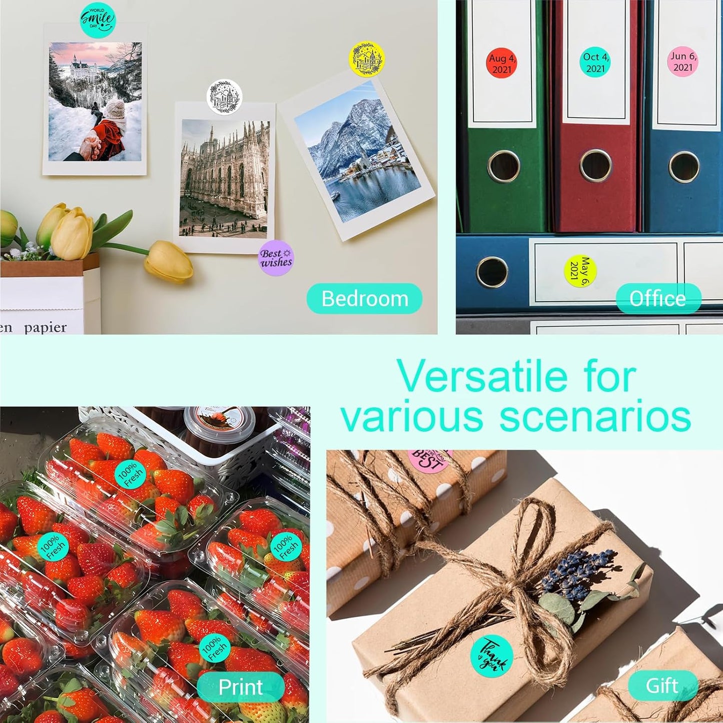 1 Inch Circle Dot Stickers 1000 PCS Color Coding Thermal Labels Dots Writable Printable Small Round Stickers for Office, Classroom, Inventory, Garage, Organizing Storage, Watercolor Green