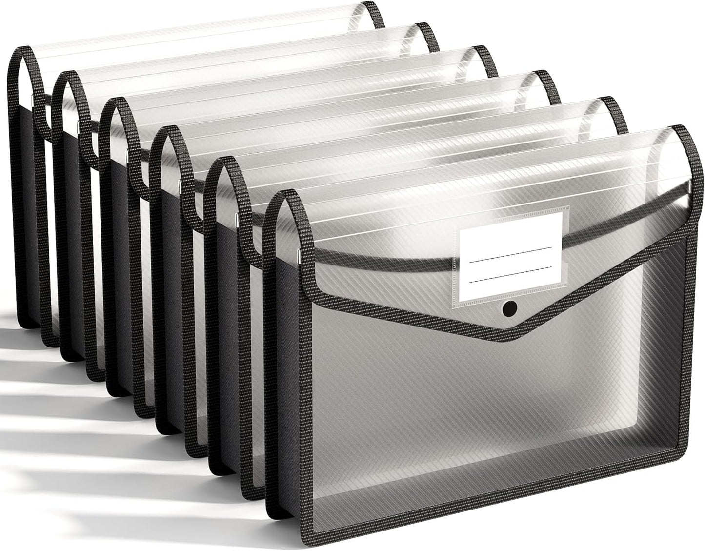 ABC life 6 Pack Plastic Expanding File Folder, Folders for Documents with Snap Closure, Black File Folder Organizer Holder, Transparent Accordion File Pouch,Large Capacity, Fit Letter/A4 Size - Black