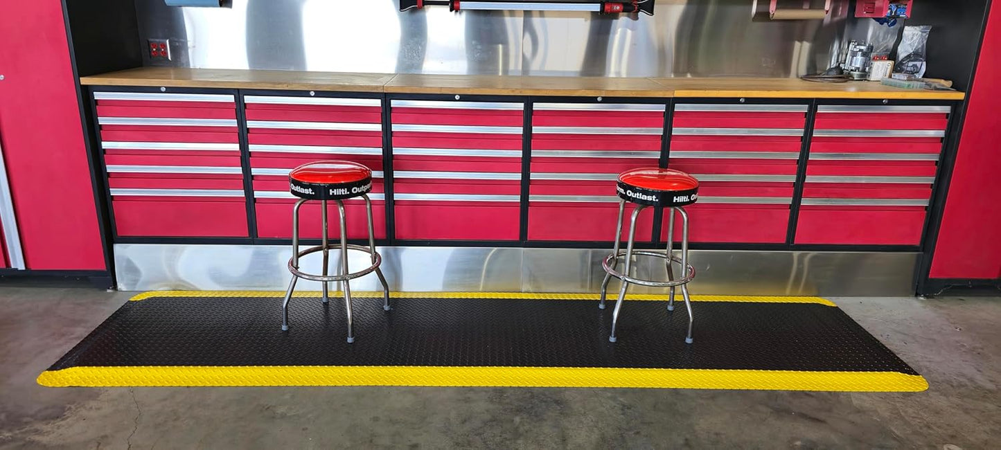 Rhino Mats, American Classic Diamond Anti-Fatigue Mats, Industrial Ergonomic Comfort Standing Mat for Work, Home, Garage, Office, Kitchen or Anywhere (Black/Yellow 9/16" Thick, 2 FT. x 8 FT.)