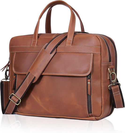 Full Grain italian Leather Briefcase for Men Top Choice Gifts Handcrafted Laptop Bag with Multiple Compartments